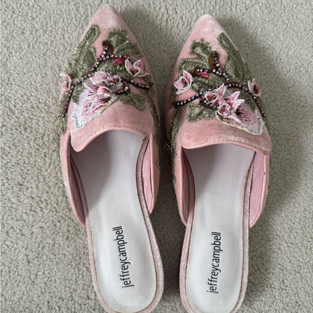 Jeffrey Campbell Pink Velvet Floral Mules size 10